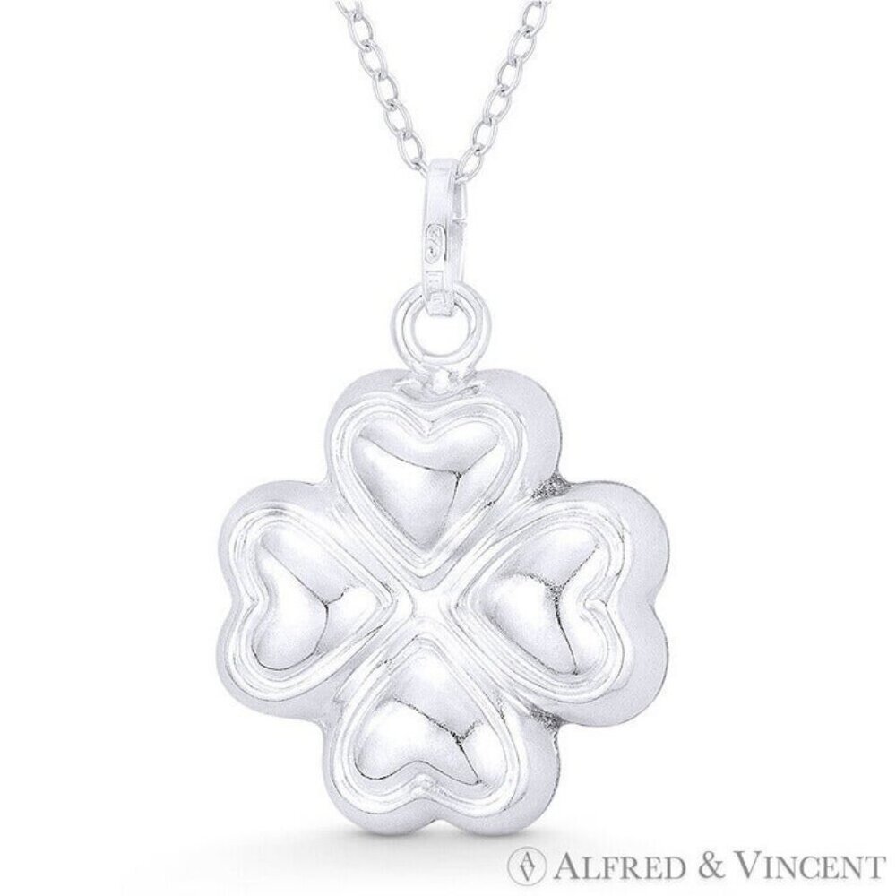 4-Leaf Shamrock Irish Luck Charm Hollow Pendant in .925 Sterling Silver